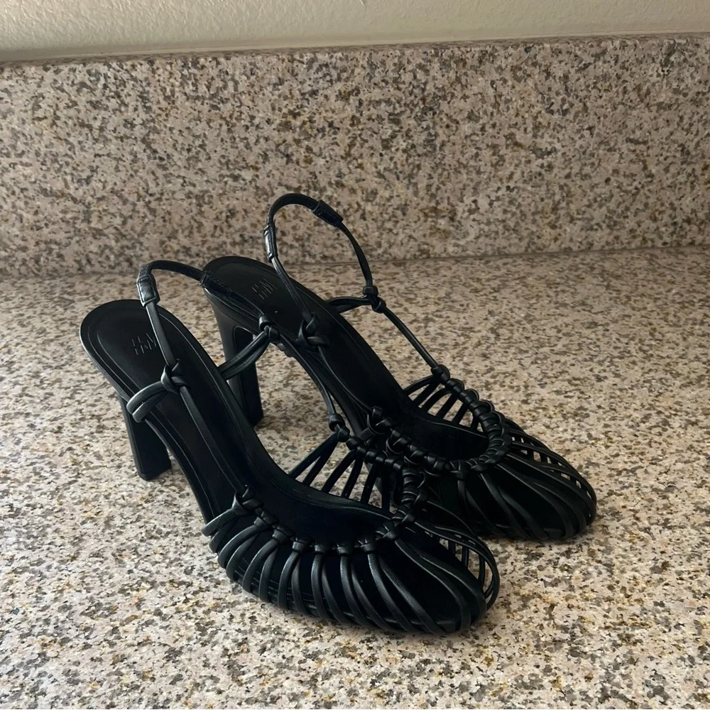 Women's Black Strappy Slingback Heels. Size 8. Like New! - Picture 1 of 4